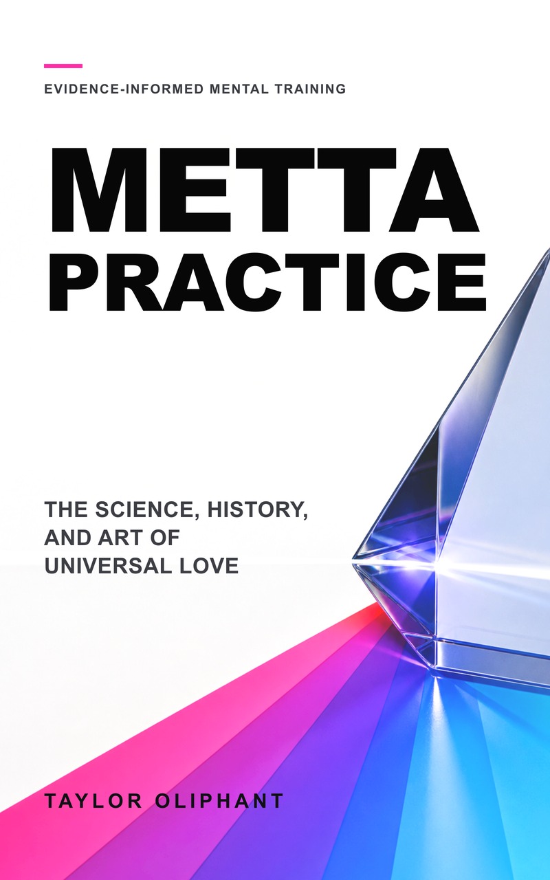 White Metta Practice cover with a lower-right prism casting a vivid pink, violet, and cyan spectrum